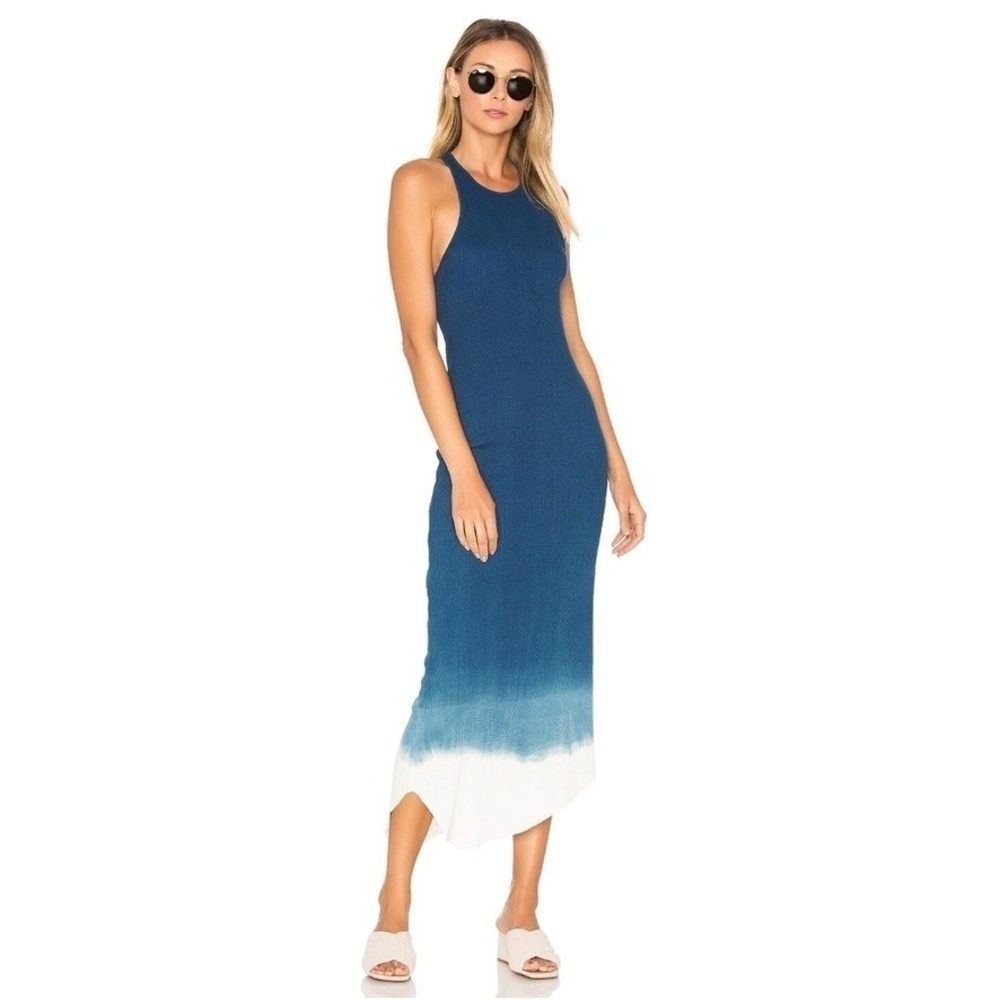 NEW AG Adriano Goldschmied 90's Curved Hem Midi Tank Dress Blue Ombre Boho Small